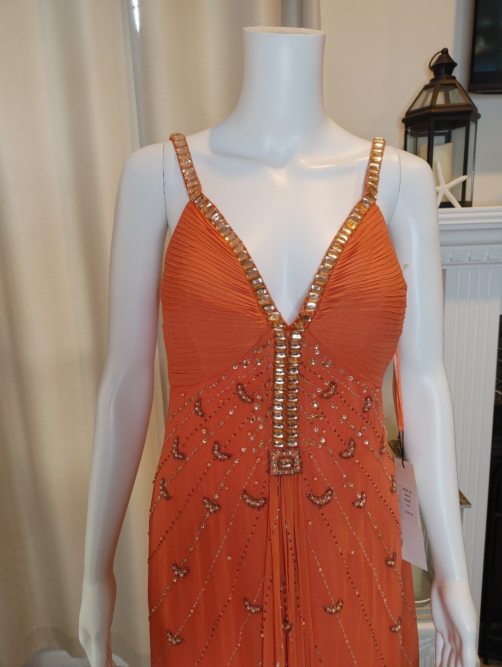 VINTAGE SUE WONG SILK BEADED FORMAL DRESS, CORAL 10 - Picture 4 of 16